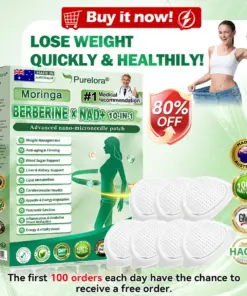 Purelora® Moringa · Berberine × NAD⁺ 10-in-1 Nano Microneedle Patch