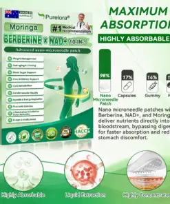 Purelora® Moringa · Berberine × NAD⁺ 10-in-1 Nano Microneedle Patch