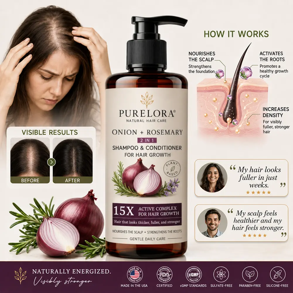 PURELORA® 2-in-1 Onion & Rosemary Shampoo + Conditioner